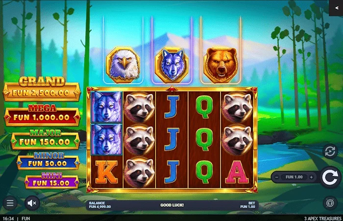 3 Apex Treasures - màn hình trò chơi chính với 5x3 cuộn